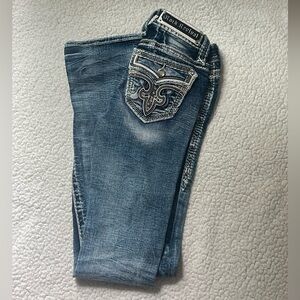 Rock Revival Blue Boot Cut Jeans with Distressed Look